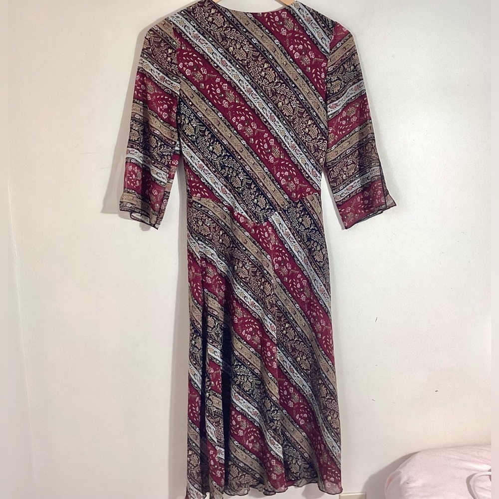 Y2K Vtg Striped Paisley Lace Up Midi Dress Size 6 - Picture 6 of 16